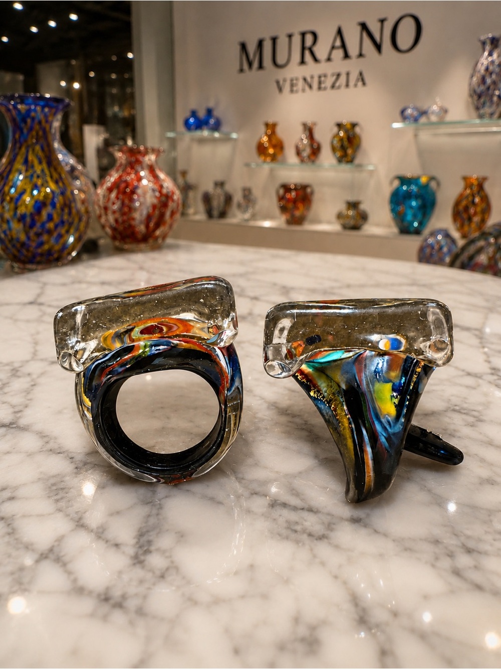 Murano handmade glass square statement ring - Picture 2 of 3